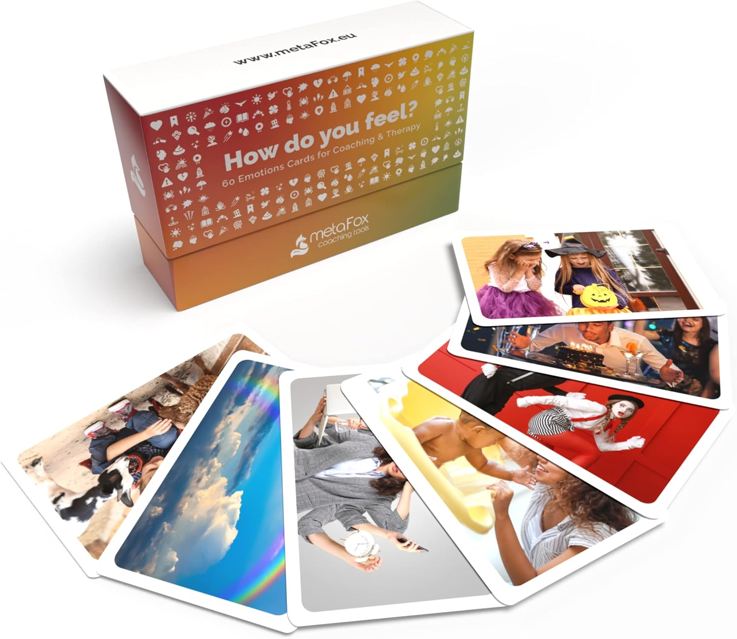Metafox Emotions Cards | How Do You Feel? | 60 Pleasant & Unpleasant Emotions & 8 Methods Cards | for Emotional Intelligence, Coaching & Therapy