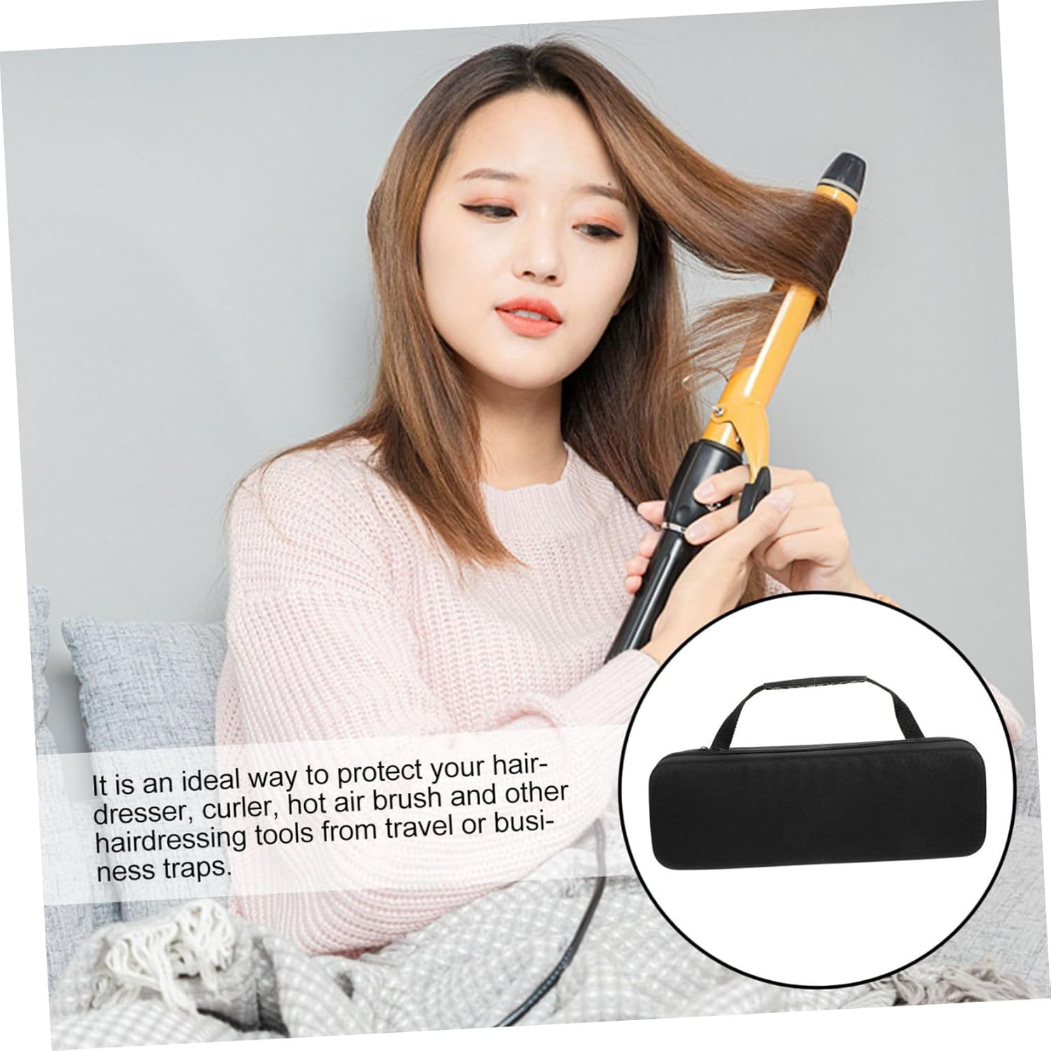 ELAYARD Hair Dryer Case Curling Iron Travel Bag Comfortable Hand Strap Protective Cover for Blow Dryer Styling Tools Travel Storage Bag image number 3