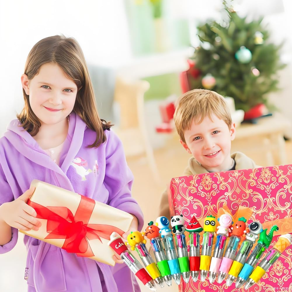 24 Pack 4-In-1 Retractable Mini Ballpoint Pens,6 Cartoon Themes Multi-Color Pens for Kids, Students,Gift & School Supplies,Compact Writing Set image number 3