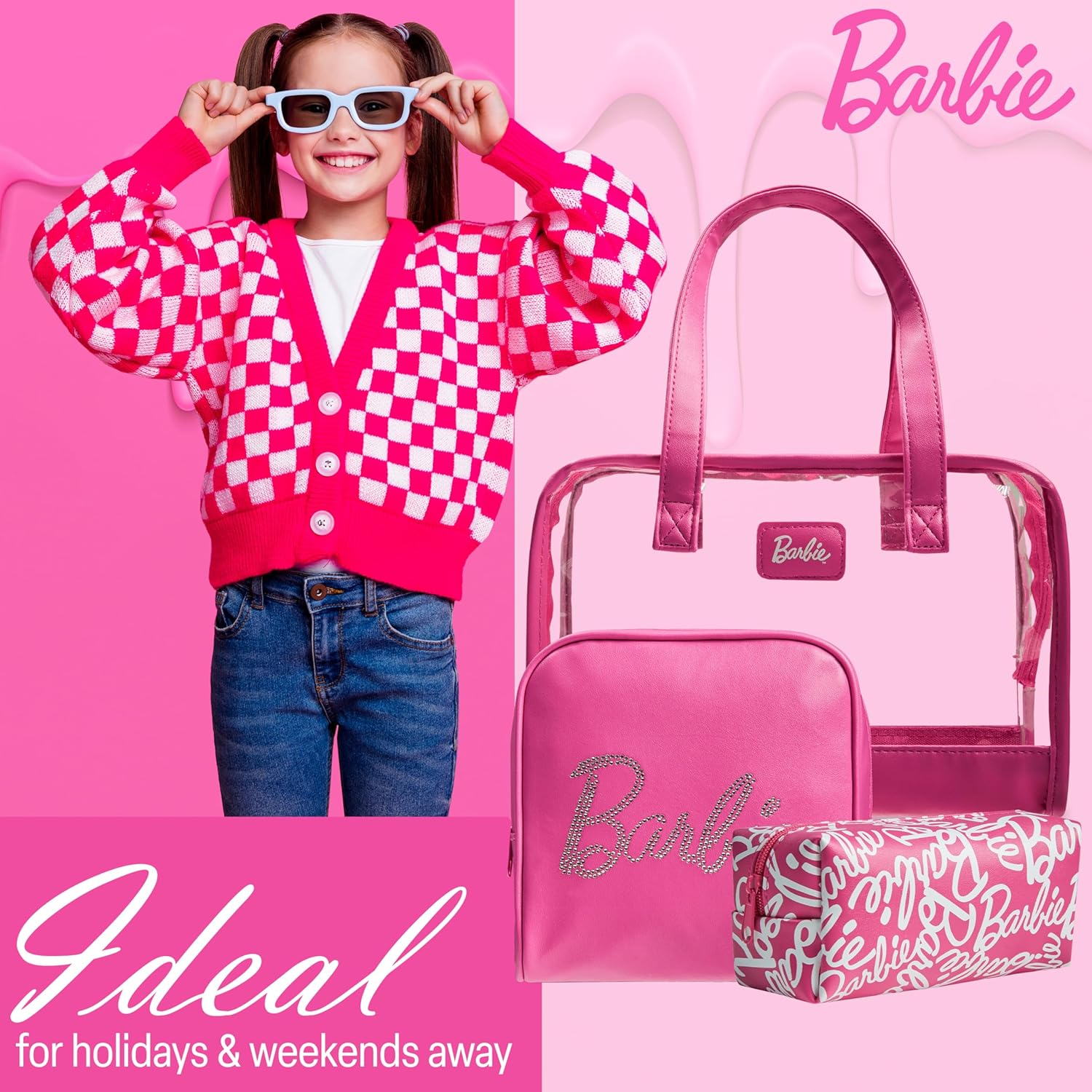 Barbie Toiletry Bags Set of 3, Zipped Wash Bag and Cosmetic Bag Holiday Essentials - Gifts for Her image number 4