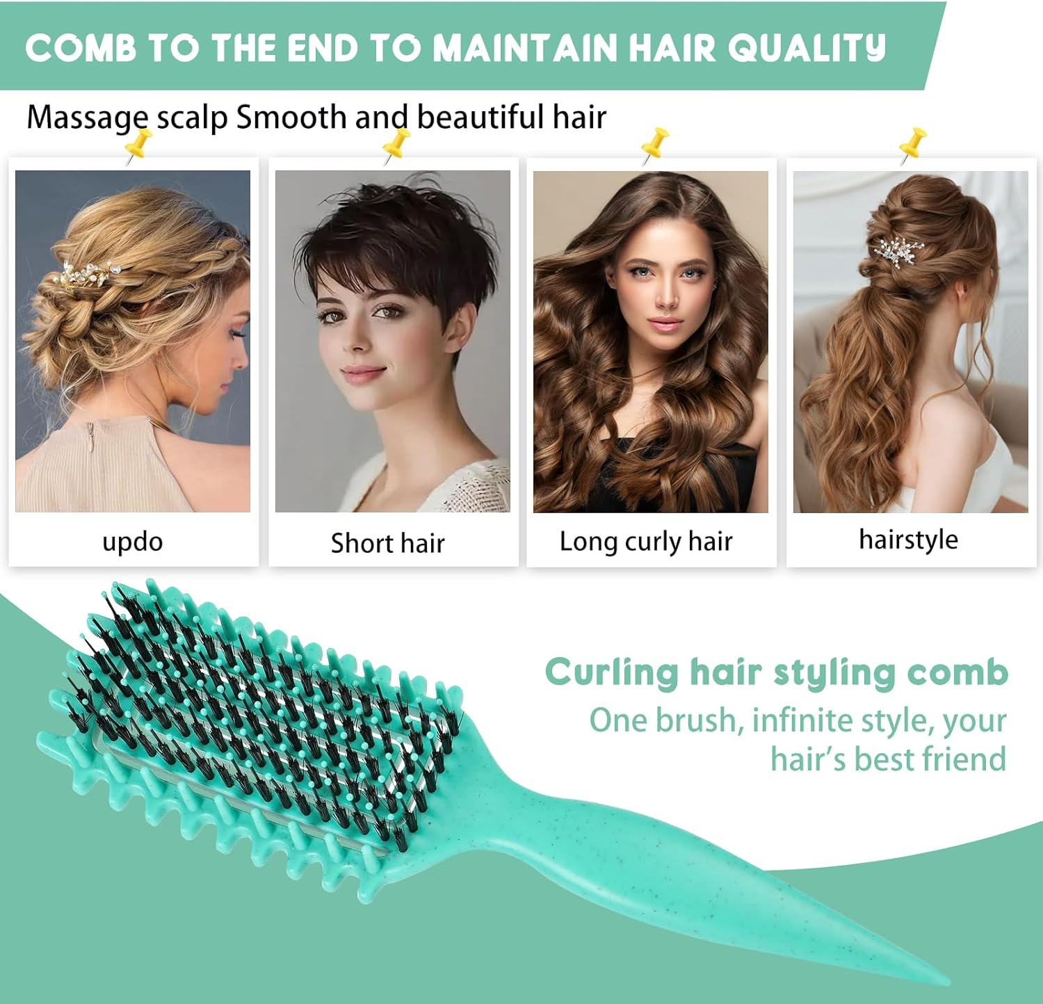 Zikenis Curling Brush, Curly Hair Brush, Define Styling Brush, Curly Hair Brush, for Women, Men and Children, Trendy Curl Hairstyles, for Combing and Shaping (Green) image number 6