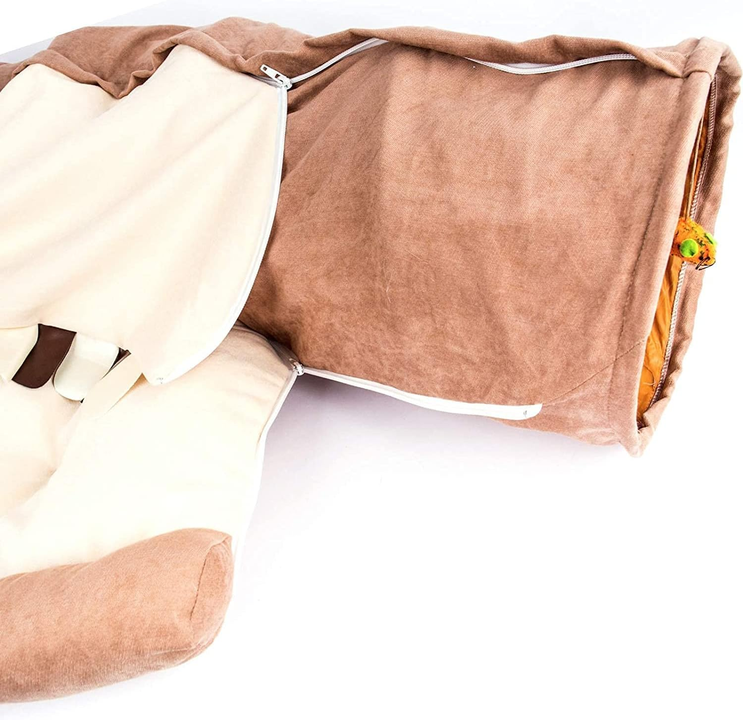 Cat Tunnel Bed, 2-In-1 Cat Bed with Scratching Toys,Rustling Tunnel Paper Design Removable and Washable Soft Warm Bed for Cats Rabbits Indoor Interactive image number 2