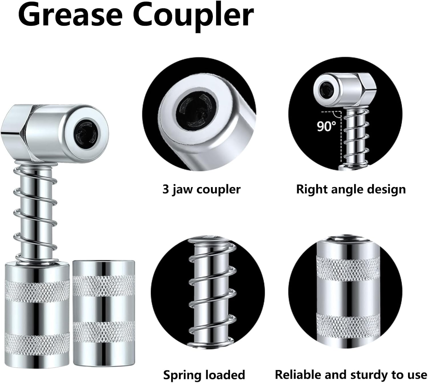 Grease Nozzle Grease, 90 Degree Grease Gun Coupler with Sleeve, Durable 3 Jaw Angle Grease Gun Accessory for Auto, Farm, and Truck image number 3