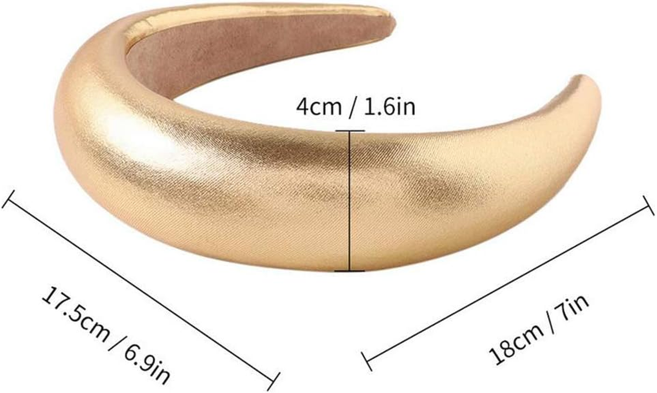 2 Pieces Vintage Leather Headbands Wide Padded Non-Slip Fashion Hair Hoop Headband Costume Accessory for Party Daily Wear (Gold+Silver)