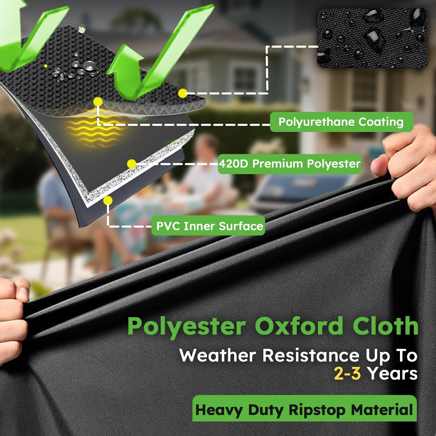 Grill Cover Heavy Duty 600D Oxford, Waterproof BBQ Cover with Straps & Handle, Outdoor Barbecue Grill Cover for Gas, Charcoal & Pellet Grills, Fits Weber, Char-Broil, Nexgrill,（145 &times; 61&times; 117 Cm） image number 6