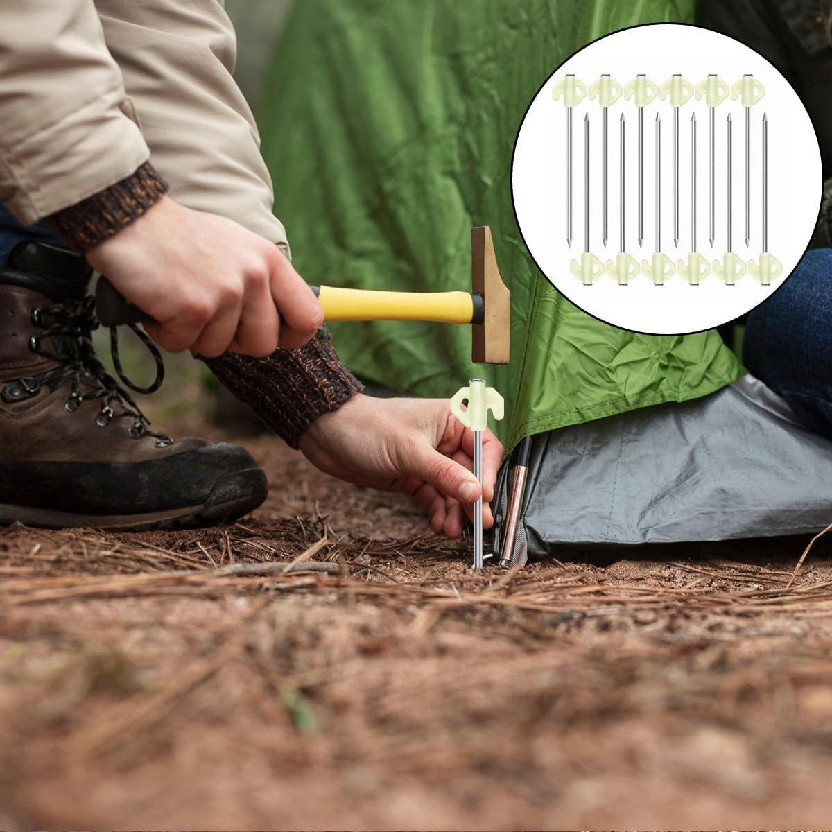 WELANE Eavy Duty Tent Stakes, 12PCS Luminous Aluminium Tent Pegs for Camping Tent, Canopies (0.6 X 20Cm) image number 1
