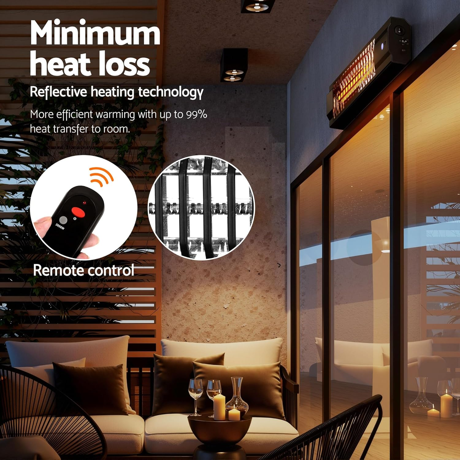 Devanti Radiant Heater, 2000W Portable Electric Infrared Strip Heaters for Bedroom Indoor Home Room Bathroom Space Heating, Remote Control Wall Ceiling Mounted Black image number 3