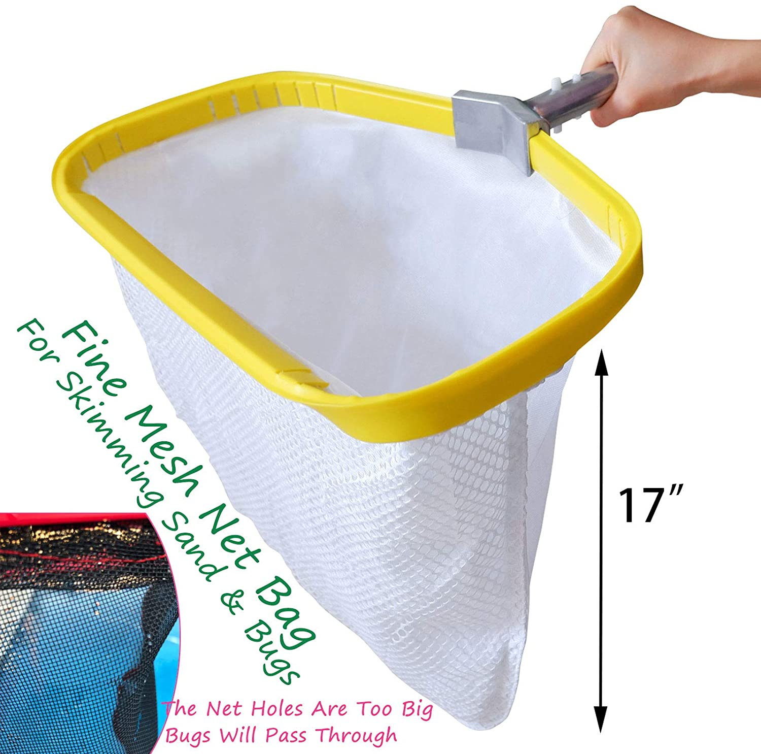 Professional Pool Net, Heavy Duty Skimmer Rake with Aluminum Frame, Fine Mesh Deep Bag Shovel for Cleaning Swimming Pool Leaf Pollen Silt image number 5