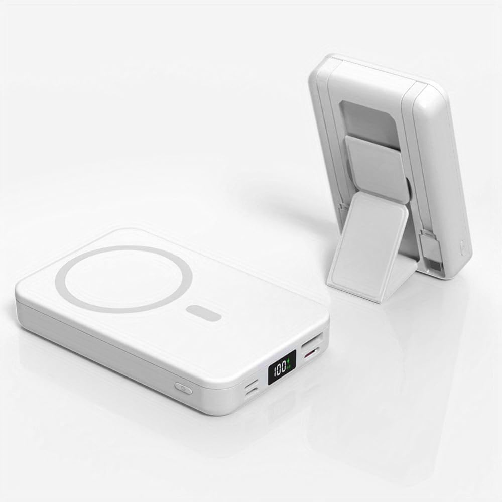 Magnetic Power Bank 20000Mah Portable Charger Wireless LED Display 22.5W Fast Charging Built in 2 Cables and Type-C/Lighting/Usb with Foldable Stand Compatible with Iphone 17 Cell Phone Series-Black