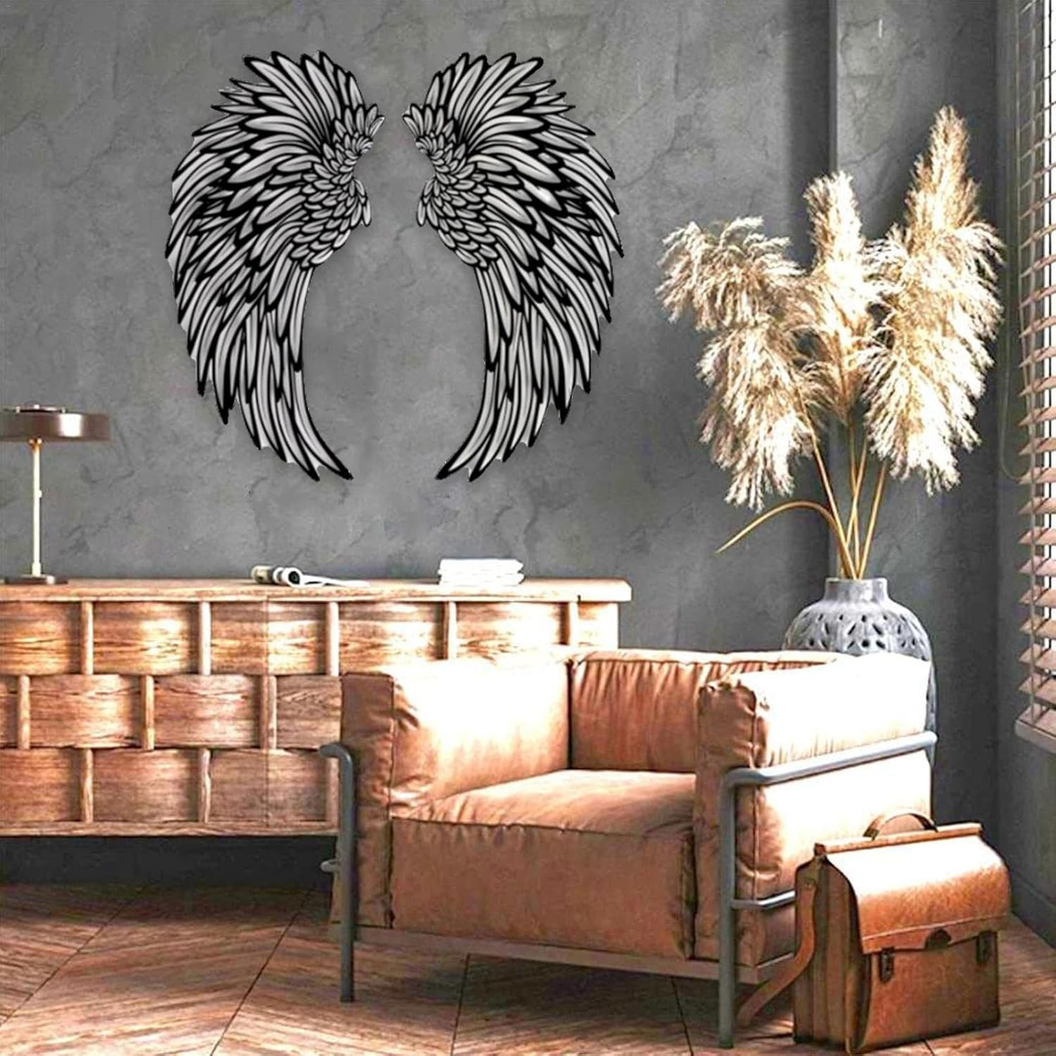 Angel Wings Wall Art, Metal Angel Wings Wall Decoration, Large Angel Wings Wall Art Decor with Led Lights, Angel Wings Present to Her Wall Sculpture Art Indoor Outdoor Wall Hanging Decorations image number 6