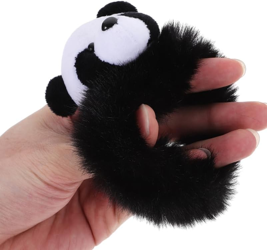 FOMIYES Fluffy Panda Hair Bobbles Pack of 2 Soft Plush Hair Accessories Elastic Hair Bands for Girls and Women Black White Design Non-Slip for Everyday and Party