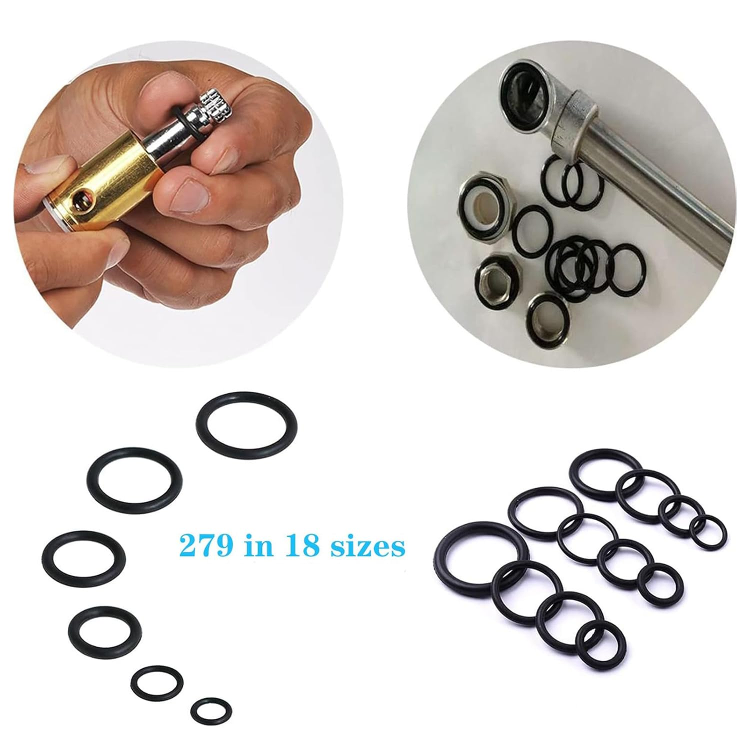 YUENTOEN 279Pcs Rubber O-Rings Kit, 18 Sizes Nitrile Rubber O Ring Assortment Set, Pressure Washer O Ring Kit for Faucet, Hose, Automotive, Air Gas Plumbing Sealing Repair O Rings image number 2