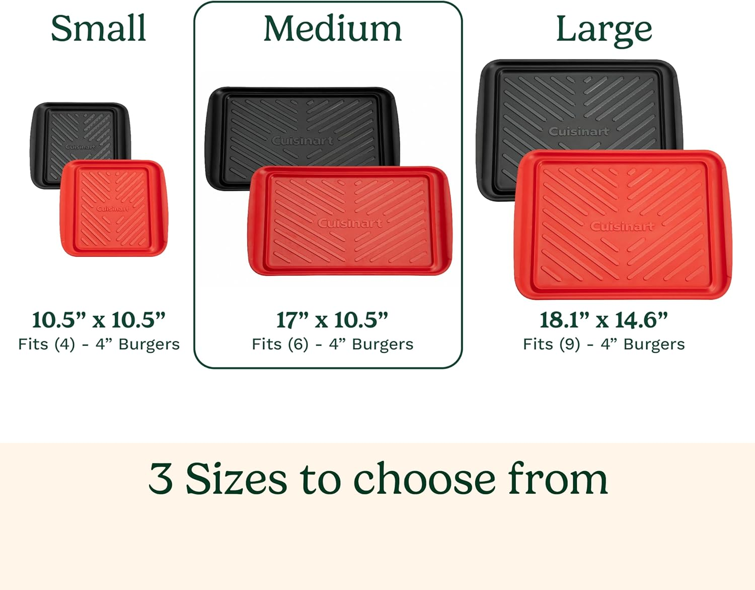 Cuisinart Grilling Prep & Serve Trays, 17X10.5 Inch BBQ Trays Safe for Food Handling, 2 Dishwasher Safe Nesting Trays Black & Red, Perfect Grilling Tray for Cooked & Raw Meat, Fits 6 Burgers image number 6