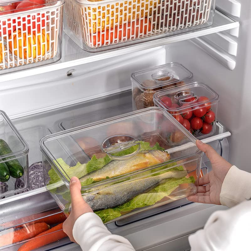 Set of 4 Refrigerator Organizer Box with Lid - Storage Boxes for Fridge, Freezer, Pantry, Kitchen Cabinet, Shelves - Plastic Containers to Store Fruit, Spices, Vegetable, Fish, Meat image number 1