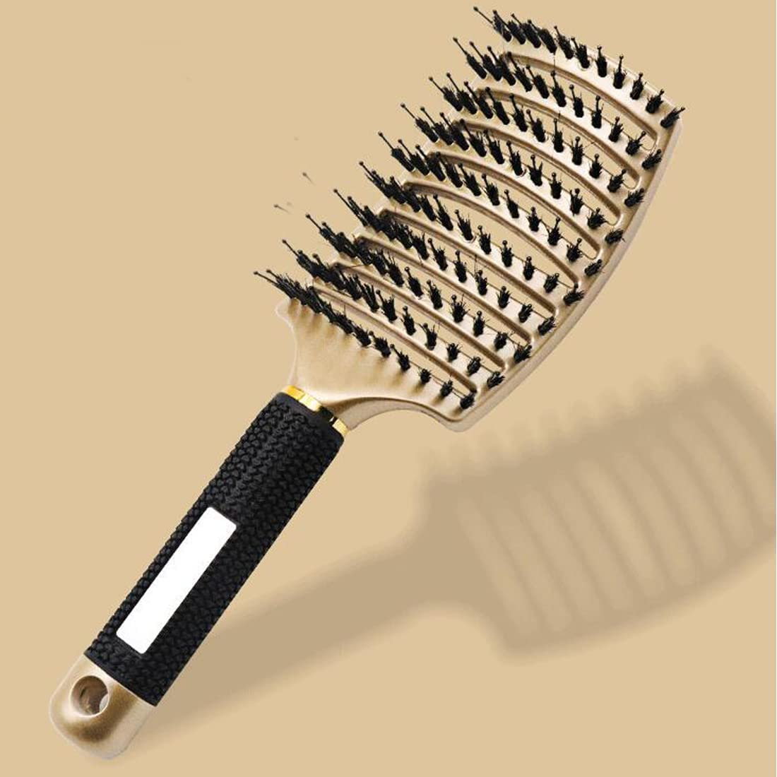 UTSAUTO Boar Bristle Hair Brush, Professional Curved Vented Curly Hair Detangling Brush for Women, Men, Paddle Detangling Brush for Wet Dry Curly Thick Straight Hair, (Gold) image number 4