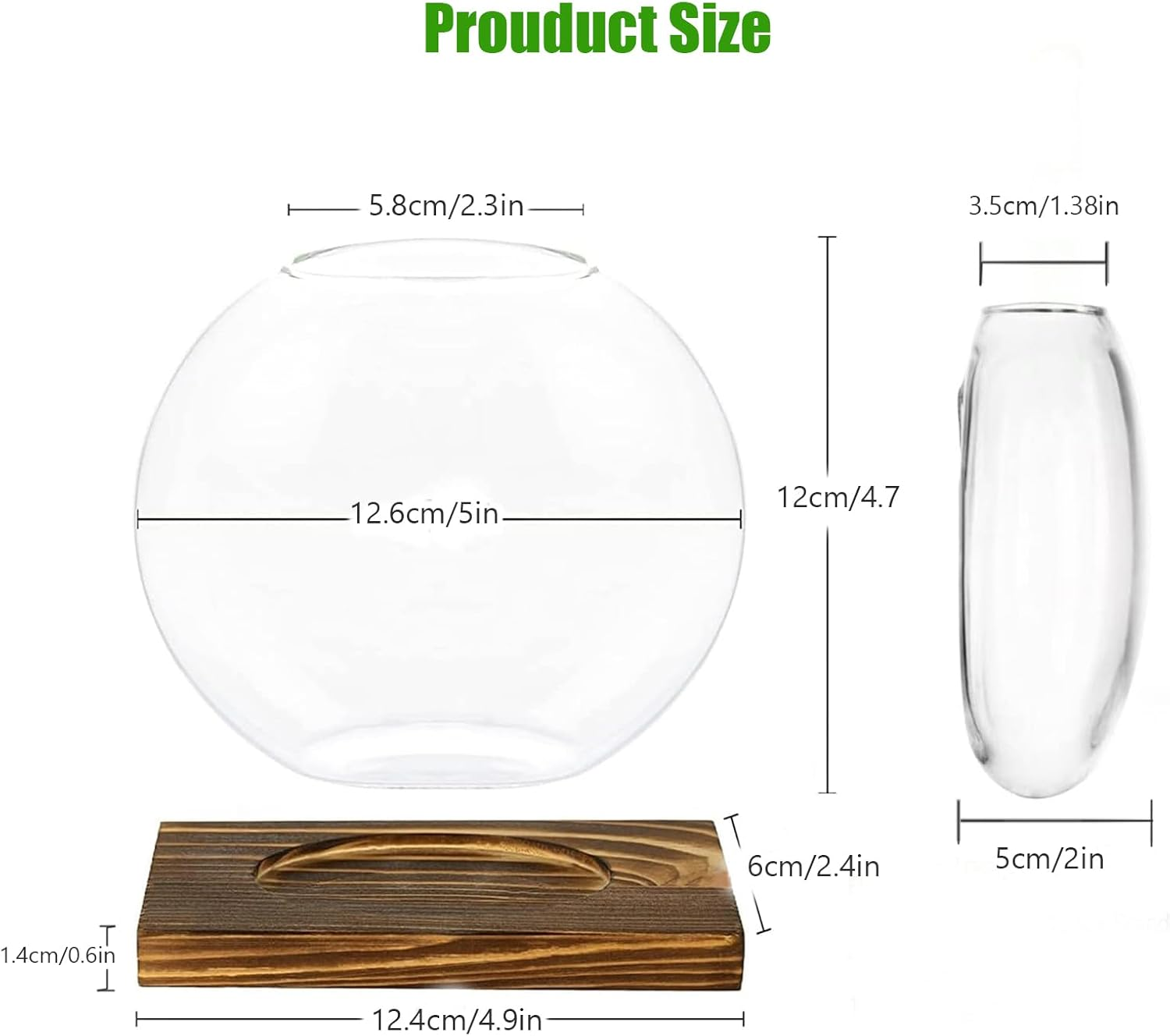 Desktop round Glass Planter Propagation Stations - Propagation Vases Plant Terrarium Propagation Jars with Wooden Stand for Propagation Hydroponic Water Plants Home Office Decor,2 Pack,Brown image number 1