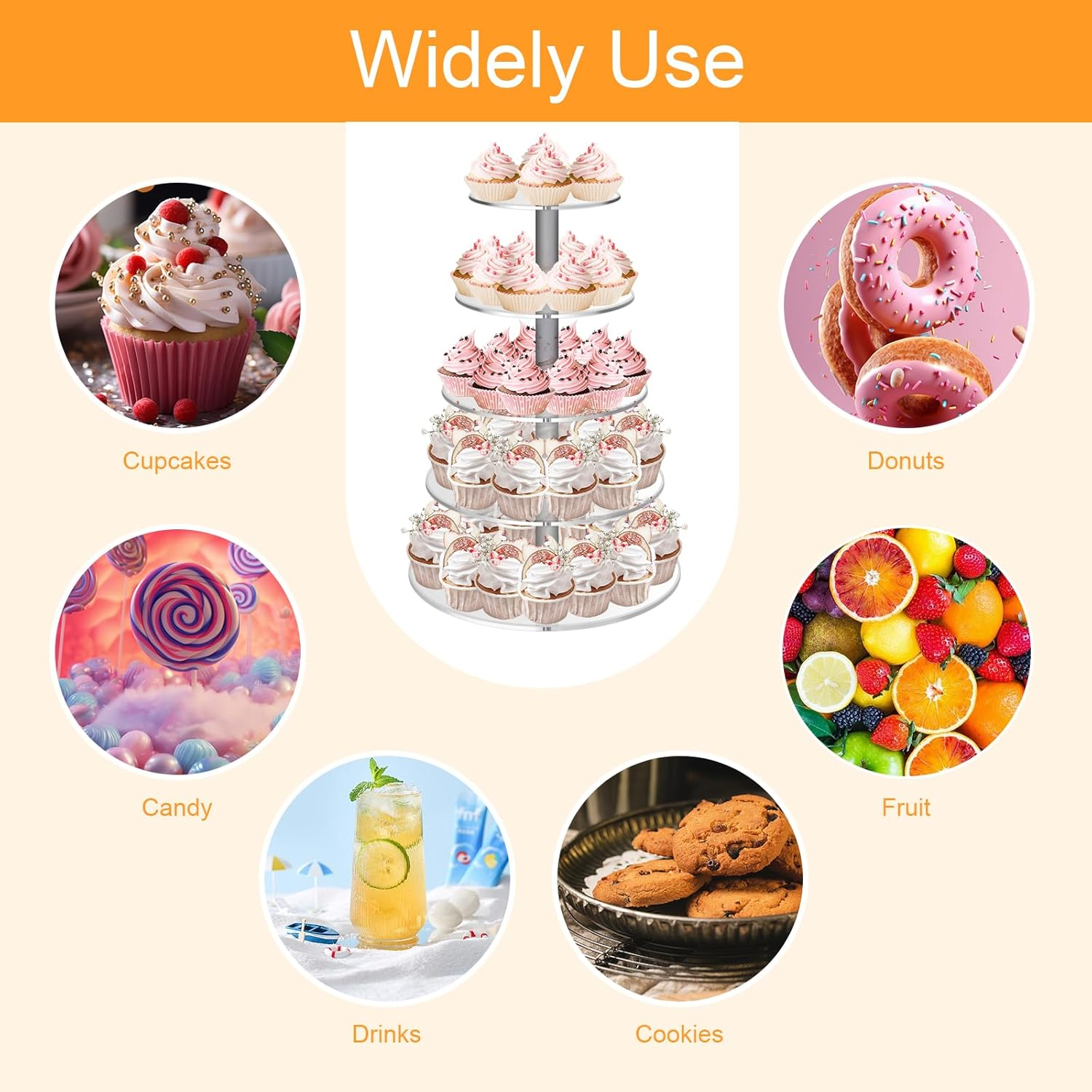 5 Tier Clear Cupcake Stand,Round Acrylic Cupcake Display Stand Dessert Tower Pastry Stand for Wedding Birthday Theme Party- 15.7 Inches (Transparent） - 4-Tier image number 5