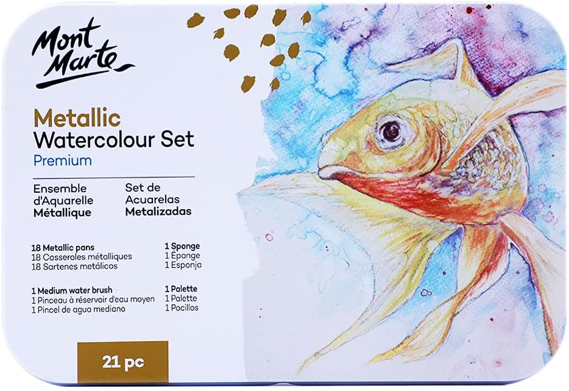 Mont Marte Metallic Watercolour 21-Pieces Set in Tin image number 3