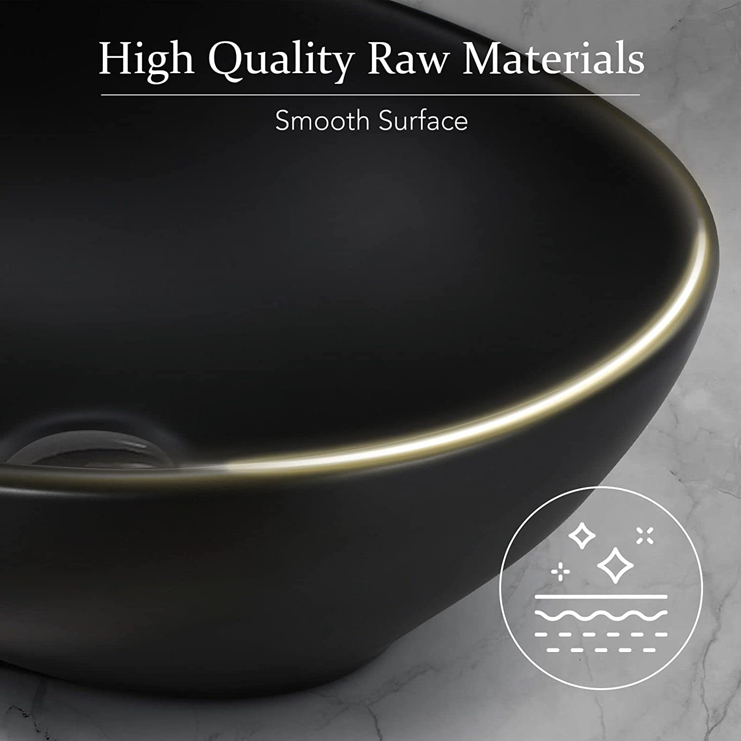 Luxsuite Bathroom Basin Oval Bathroom Sink Vessel Wash Basin Washing Vanity Bowl above Counter Hand Toilet Bath Countertop Ceramic Basin Black image number 6
