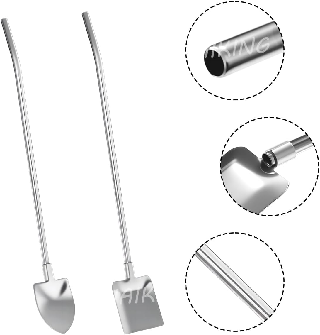 HAIKING Reusable Drinking Spoon Straws, 8 PCS Stainless Steel Spoon Straws with 2 Brushes for Coffee, Smoothie, Milkshake, Ice Cream (4 Colors) image number 4