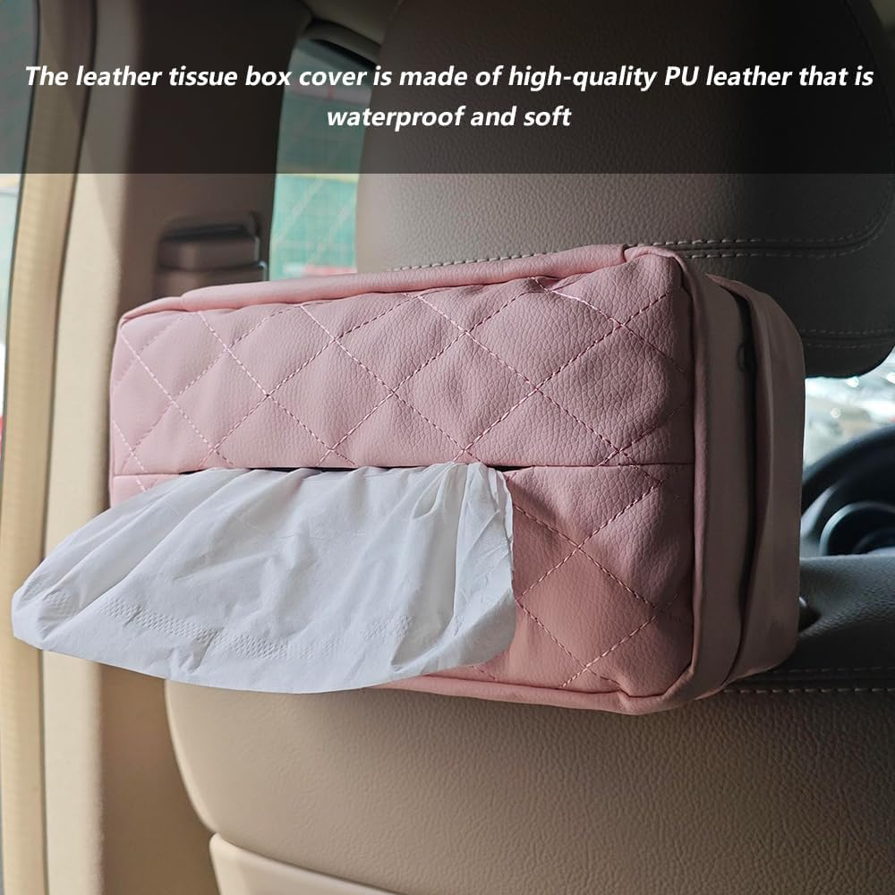 Car Tissue Holder Set, Leather PU Tissues Box Cover for Car Backseat Large Rectangle Napkin Holder Soft Rectangulars for Storage& Organization with 2Pcs Hooks - Black image number 2