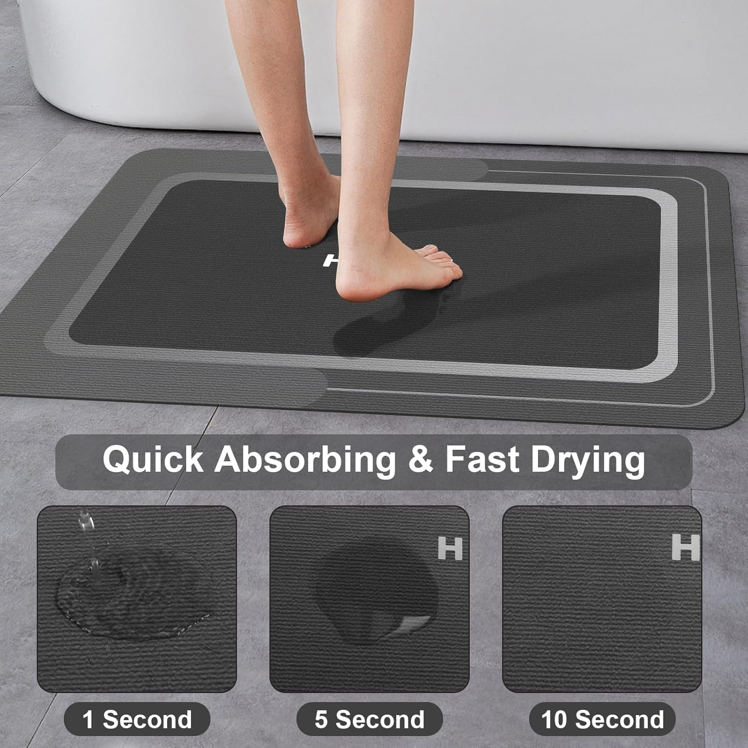 Bath Mat Rugs Bathroom Rug Non Slip Bath Rugs Quick Dry Absorbent Bath Mats for Bathroom Floor (Dark Grey, 40 X 60 Cm) image number 4