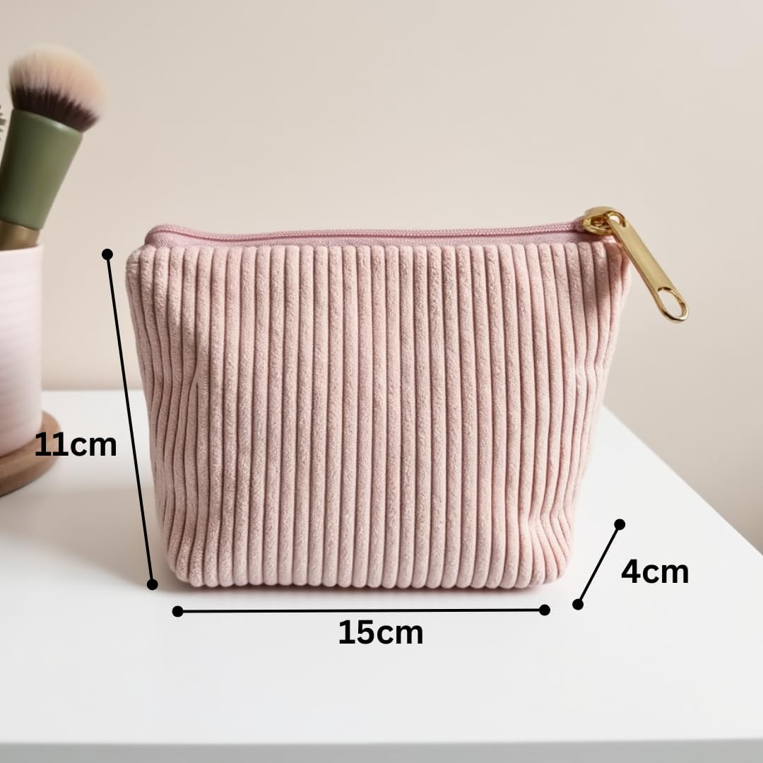 Set of 4 Cosmetic Bags - Cosmetic Bag Made of Corduroy Pink - Makeup Bag, Make up Bag, Wash Bag for Travel, Cosmetic Bag Women, Pink, Pink Cosmetic Bag with Golden Zip