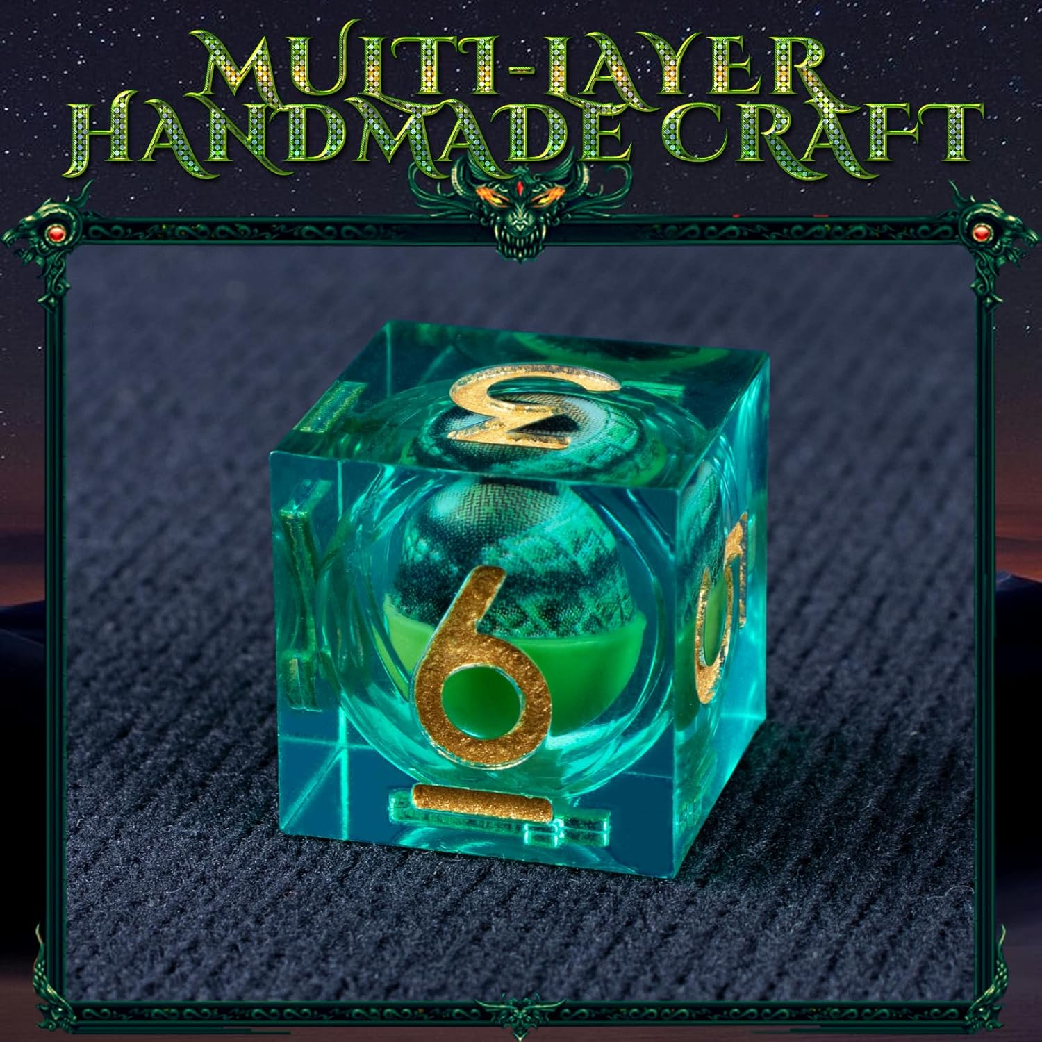 Byhoo DND Rotating Eye of the Dragon Dice Set,7 PCS Transparent Green Polyhedral Dice with Eye of the Dragon,D&D Dice Set for Tabletop RPG Board Games, D&D Enthusiast Dice Gift image number 3