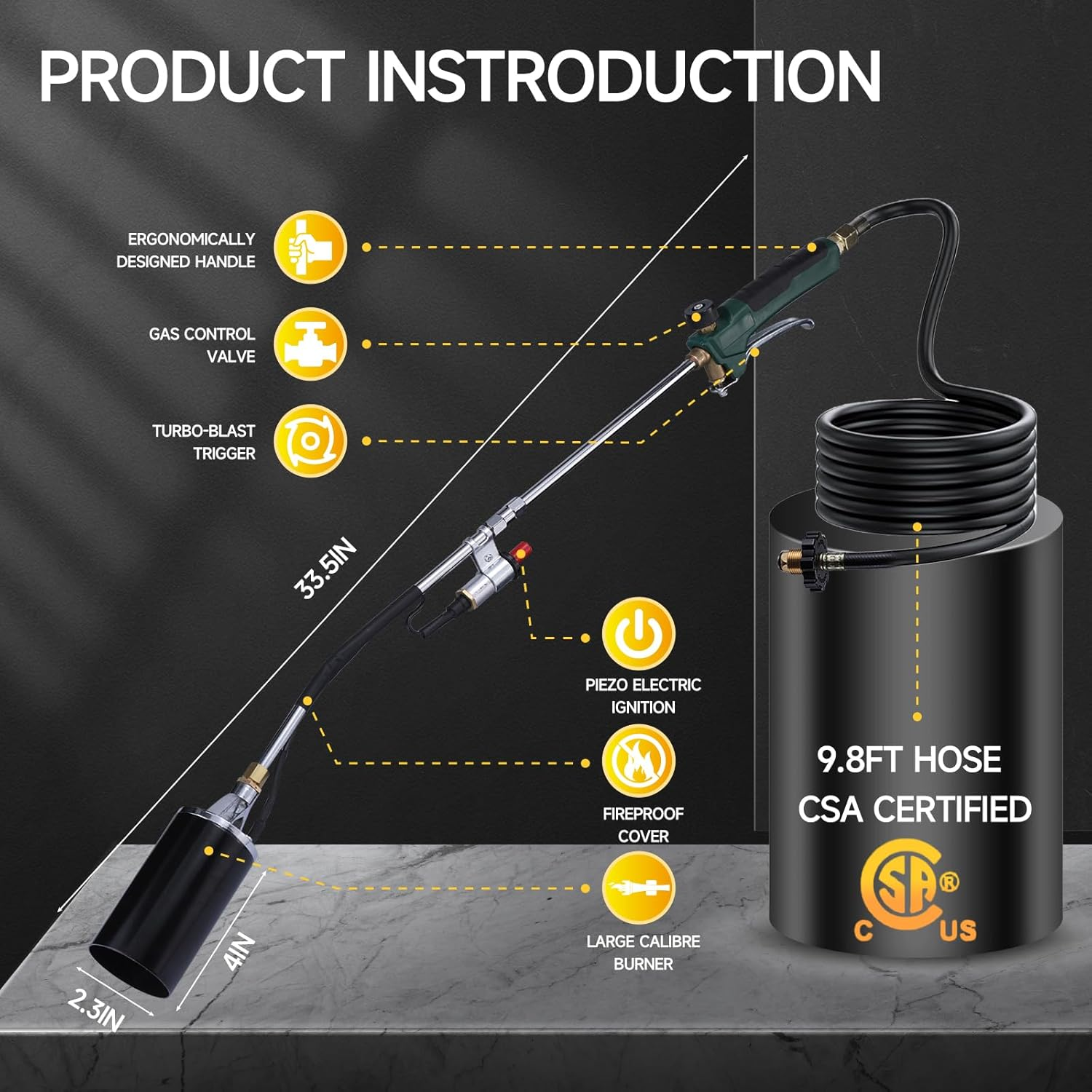 Soiiw Propane Torch Weed Burner Kit,Weed Torch 1,200,000 BTU Blow Torch, Flamethrower with Turbo Trigger and 10 FT Hose for Flame Weeding,Roofing, Melting Ice Snow image number 1