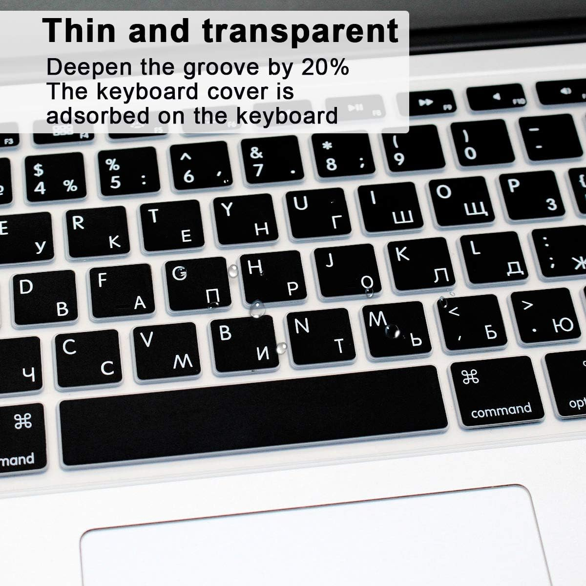 MMDW Russian Language Silicone Keyboard Cover Skin for Macbook Pro 13" 15" 17" (2015 or Older Version),For Macbook Air 13" A1369/A1466,USA Layout Protective Skin,Black - Taiwanese image number 4