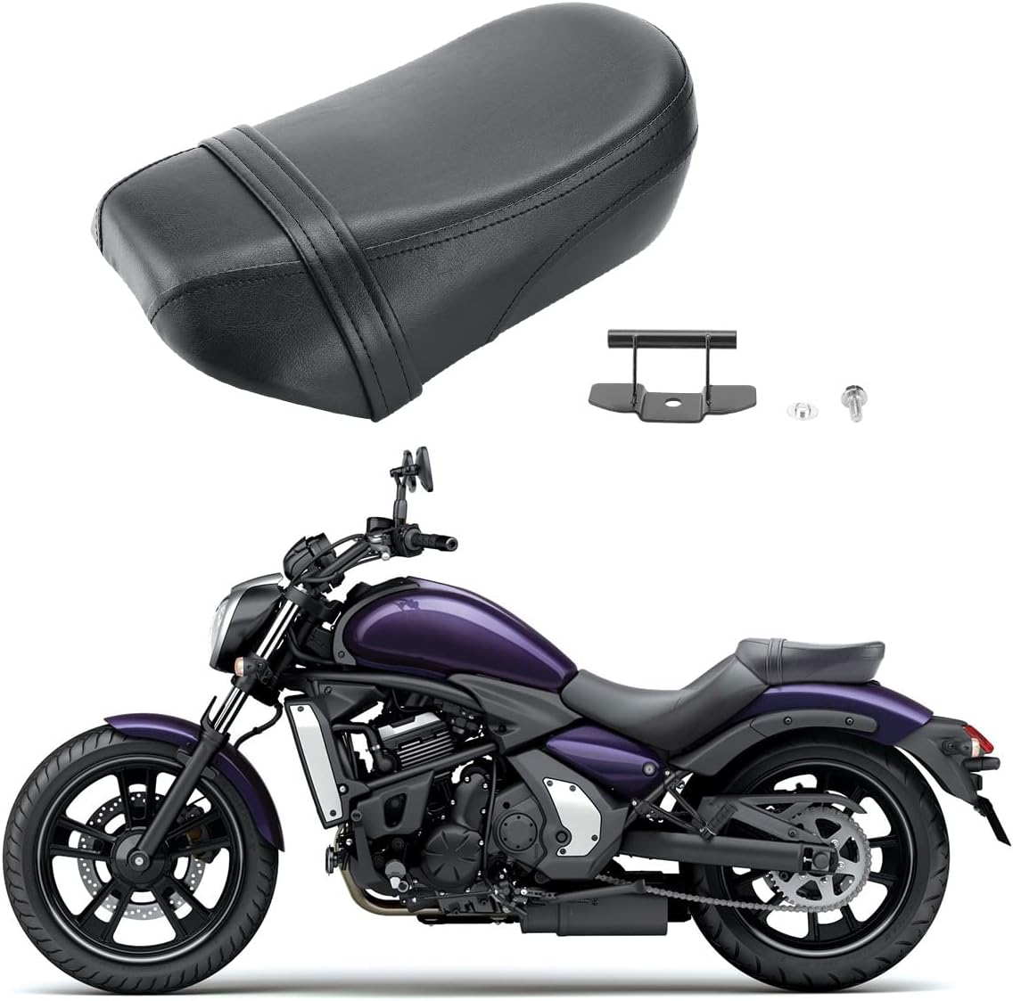 Motorcycle Rear Passenger Pillion Black Leather Seat Pad Fit for Kawasaki Vulcan S 650 VN650 2015-2025 image number 3