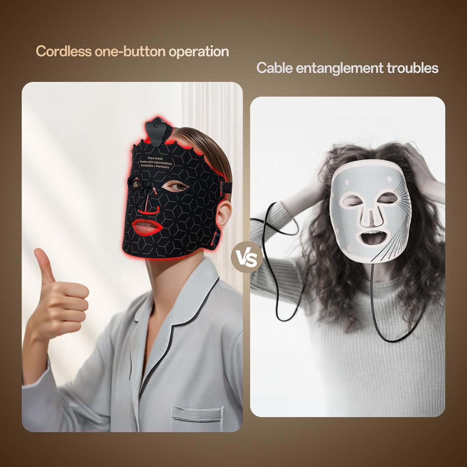 SUERBEATY Red Light Mask - 7 Colors Red Light Mask for Face, Facial Skin Care at Home, Cordless, Ergonomic Design and Rechargeable for Home - Black image number 6