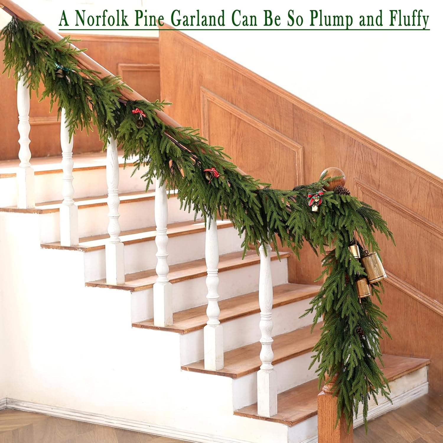 Norfolk Pine Garland - 9Ft Artificial Christmas Garland Long Faux Greenery Garland for Holiday, Fireplace, Mantle, Window, Stairs, Indoor, Outdoor Decor image number 6