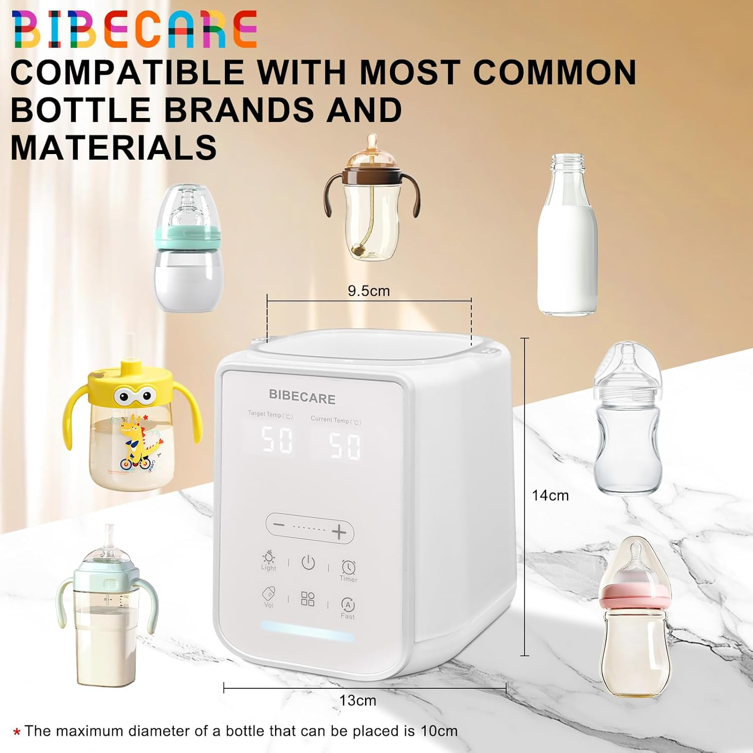 BIBECARE Bottle Warmer, Baby Fast Bottle Warmer for Breastmilk & Formula with Temp Display&Timer Function, Volume-Based Heating for 60ML&ndash;240ML Bottles, Accurate Temp Control, Keep Warm 48H