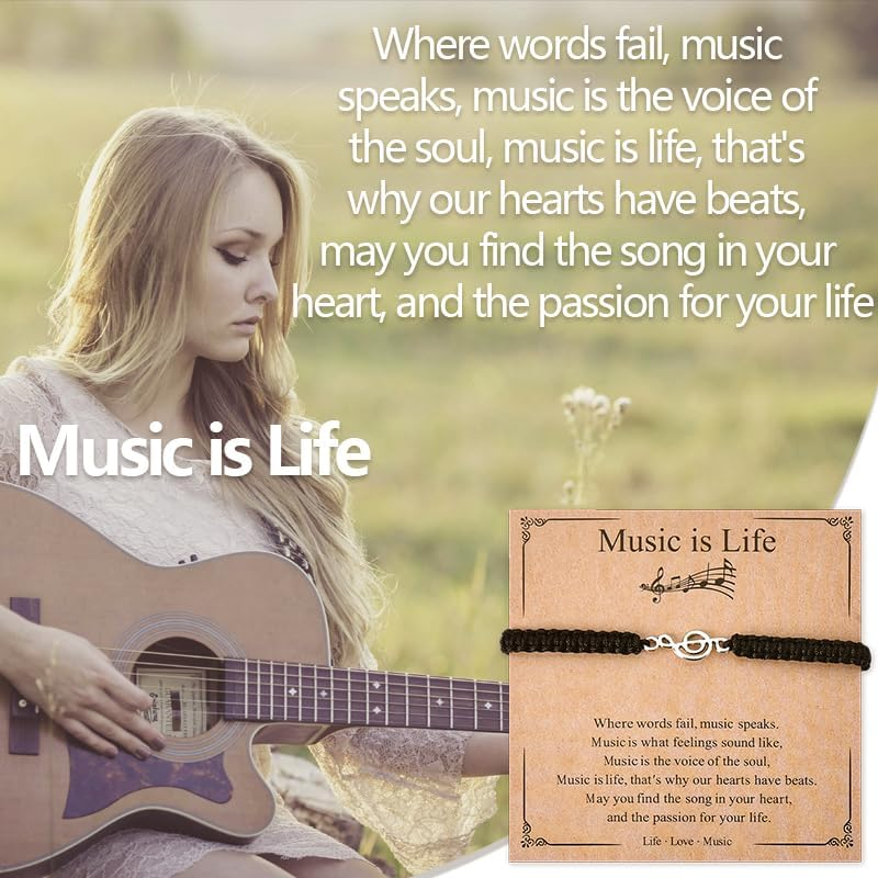 Music Gifts Bracelet for Teacher Appreciation Gifts for Bracelets Inspirational Christmas Birthday Gifts for Musician Gifts for Men Women Singer Gifts for Music Lover Black Braided Bracelets image number 4
