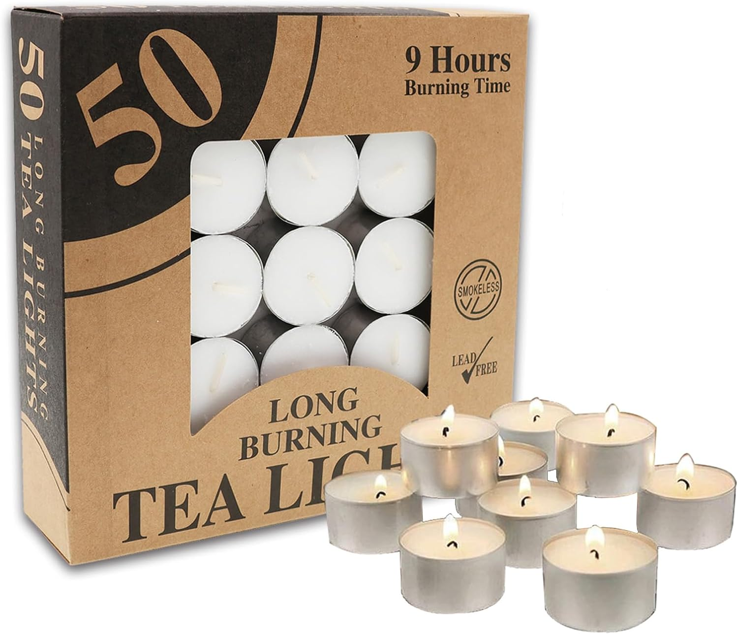 Tealight Candles Tea Light Candle 9 Hours Long Burning Smokeless Paraffin Tealights Unscented for Home D&eacute;cor Party Wedding (100) image number 5