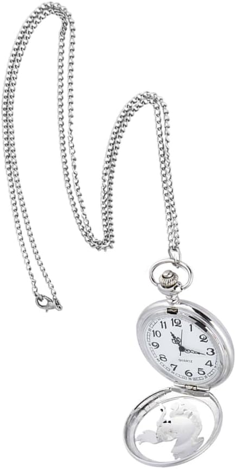 Gatuida Vintage Silver Pocket Watch with Chain, Creative Hanging Pendant for Decoration, Metal and Glass, and Women image number 6