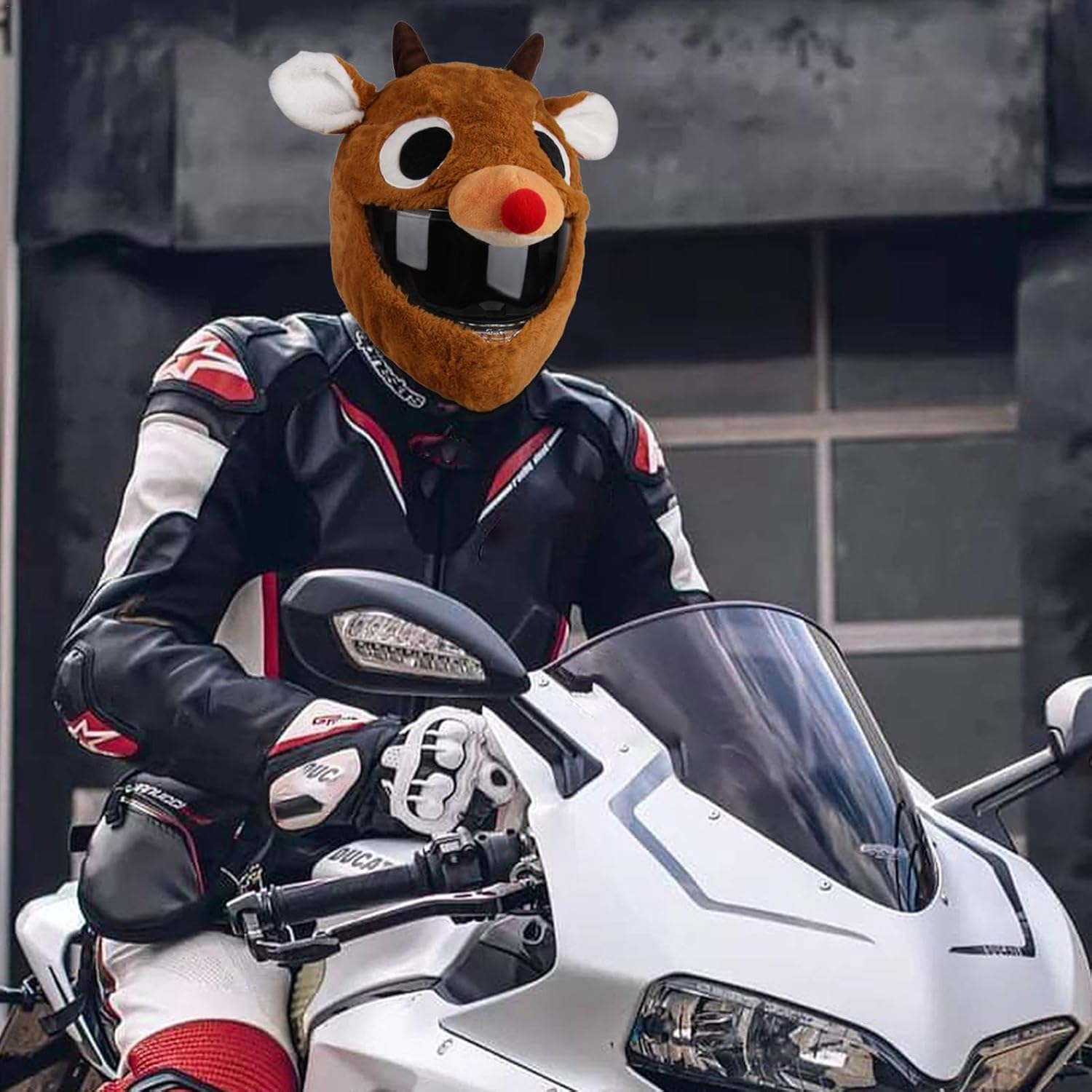 Motorcycle Helmet Plush Helmet Protective Cover Funny Cartoon Plush Helmet Protective Cover for Motorcycle Helmet Windproof Bicycle Accessories for Motorcycles, Electric Cars - C image number 6