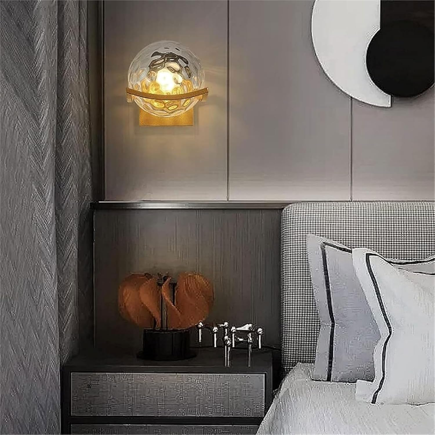 Wall Lamp 3 Colors Sphere LED Wall Lamp Bathroom Vanity Mirror Front Light with Hammered Glass Shade for Bedroom Staircase Wall Lighting image number 3