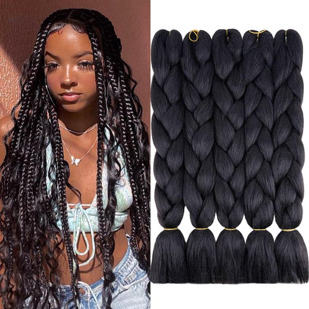 AIDUSA Ombre Braiding Hair Black to Dark Green 5Pcs Synthetic Afro Braiding Hair Extensions 24 Inch 2 Tones for Women Twist Crochet Braids 100G (#B18 Black to Blackish Green)