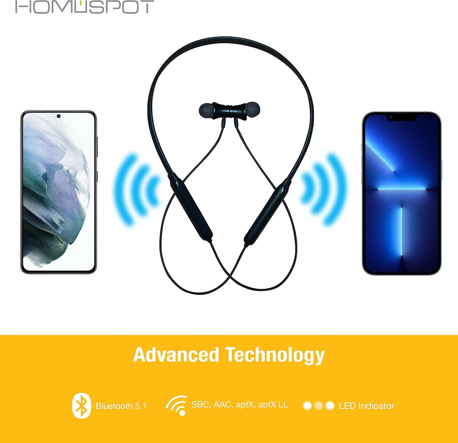 Homespot Neckband Wireless Earbuds Aptx Low Latency Bluetooth 5.1 Headphones Qualcomm&reg; CVC&trade; for Gym, Running, Gaming & Meeting Compatible with Iphone, Samsung Galaxy, Motorola, Google image number 1