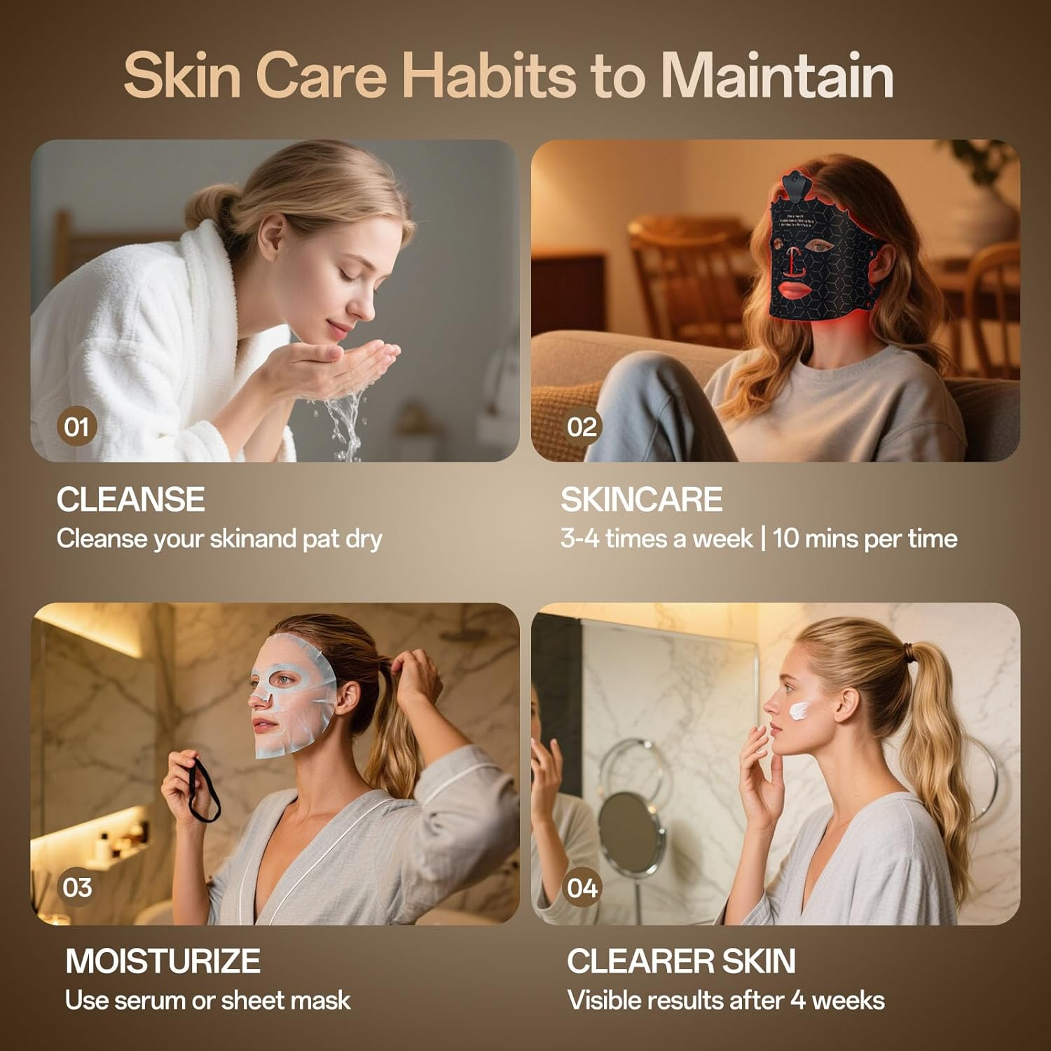 SUERBEATY Red Light Mask - 7 Colors Red Light Mask for Face, Facial Skin Care at Home, Cordless, Ergonomic Design and Rechargeable for Home - Black image number 3