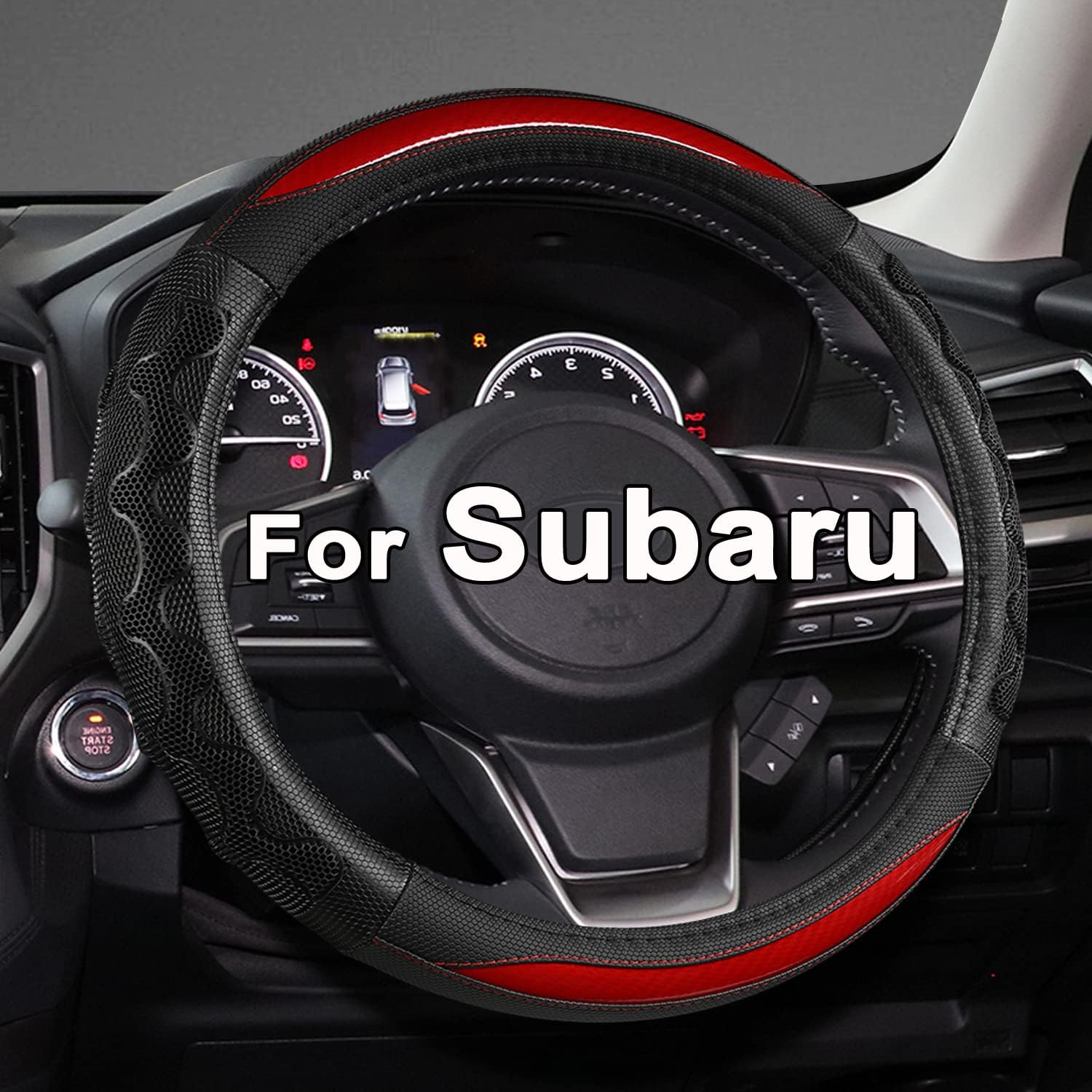 GIANT PANDA Customized Auto Steering Wheel Cover for Subaru Forester, Car Steering Wheel Cover for Subaru Outback and Crosstrek - Black+Red Trim image number 2
