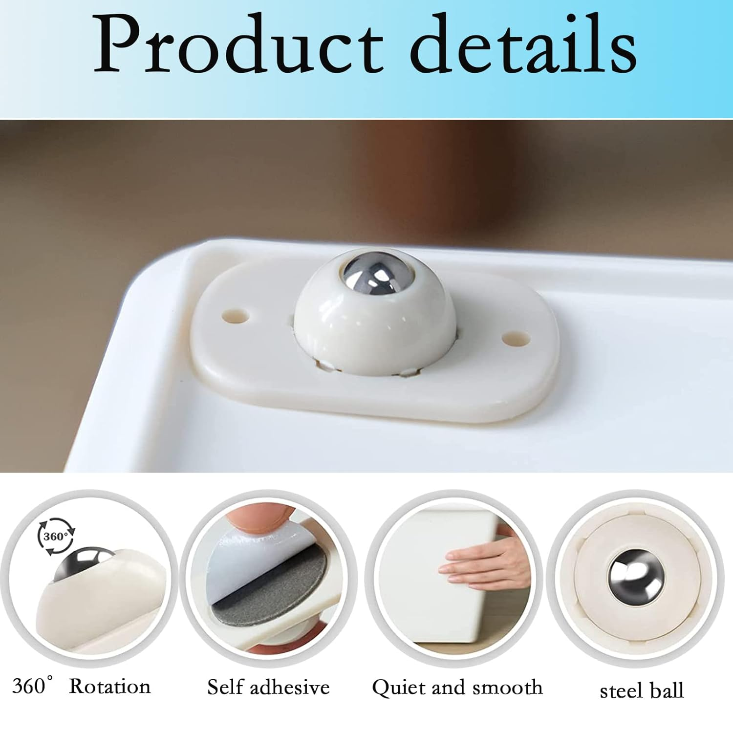 20 Pcs Mini Swivel Casters Wheels,360 Degree Rotating Casters,Self Adhesive Caster Wheels for Furniture Storage Boxes,Bearing Ball Transfer Wheels image number 4