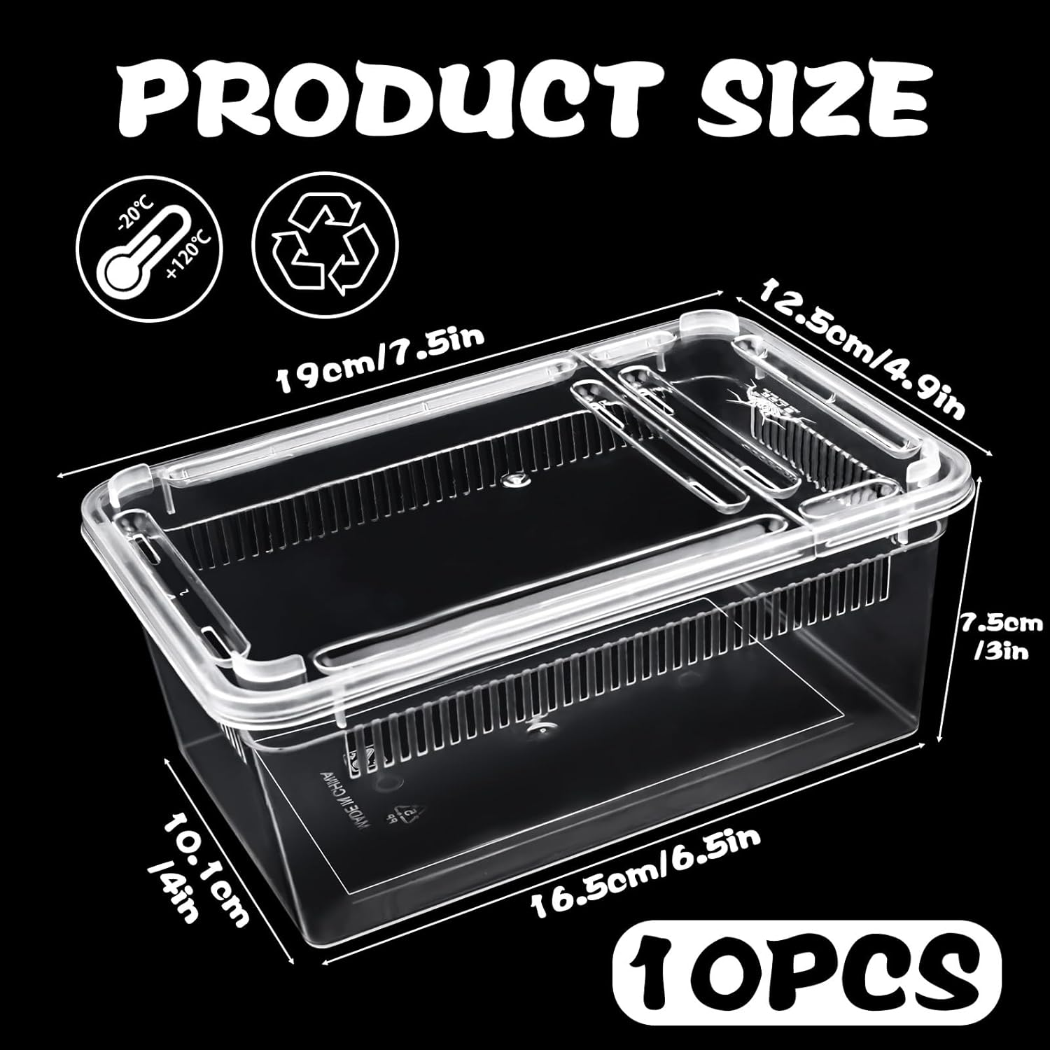 10 PCS Reptile Feeding Box, Isopod Enclosure Plastic Terrarium, Reptile Breeding Box for Bearded Gecko Dragon Lizard Spider Frog, Rreptile Carrier (Clear) image number 2