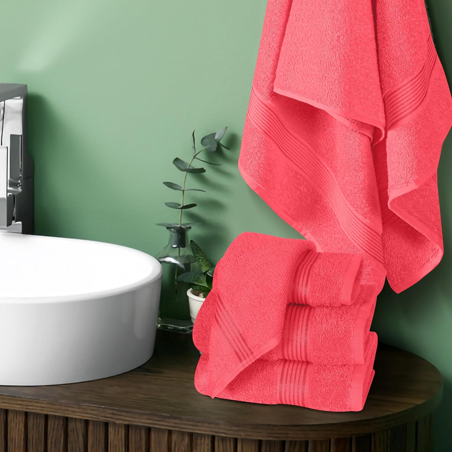 Belizzi Home Ultra Soft 6 Pack Cotton Towel Set, Contains 2 Bath Towels 28X55 Inch, 2 Hand Towels 16X24 Inch & 2 Wash Coths 12X12 Inch, Ideal for Everyday Use, Compact & Lightweight - Coral Orange image number 5