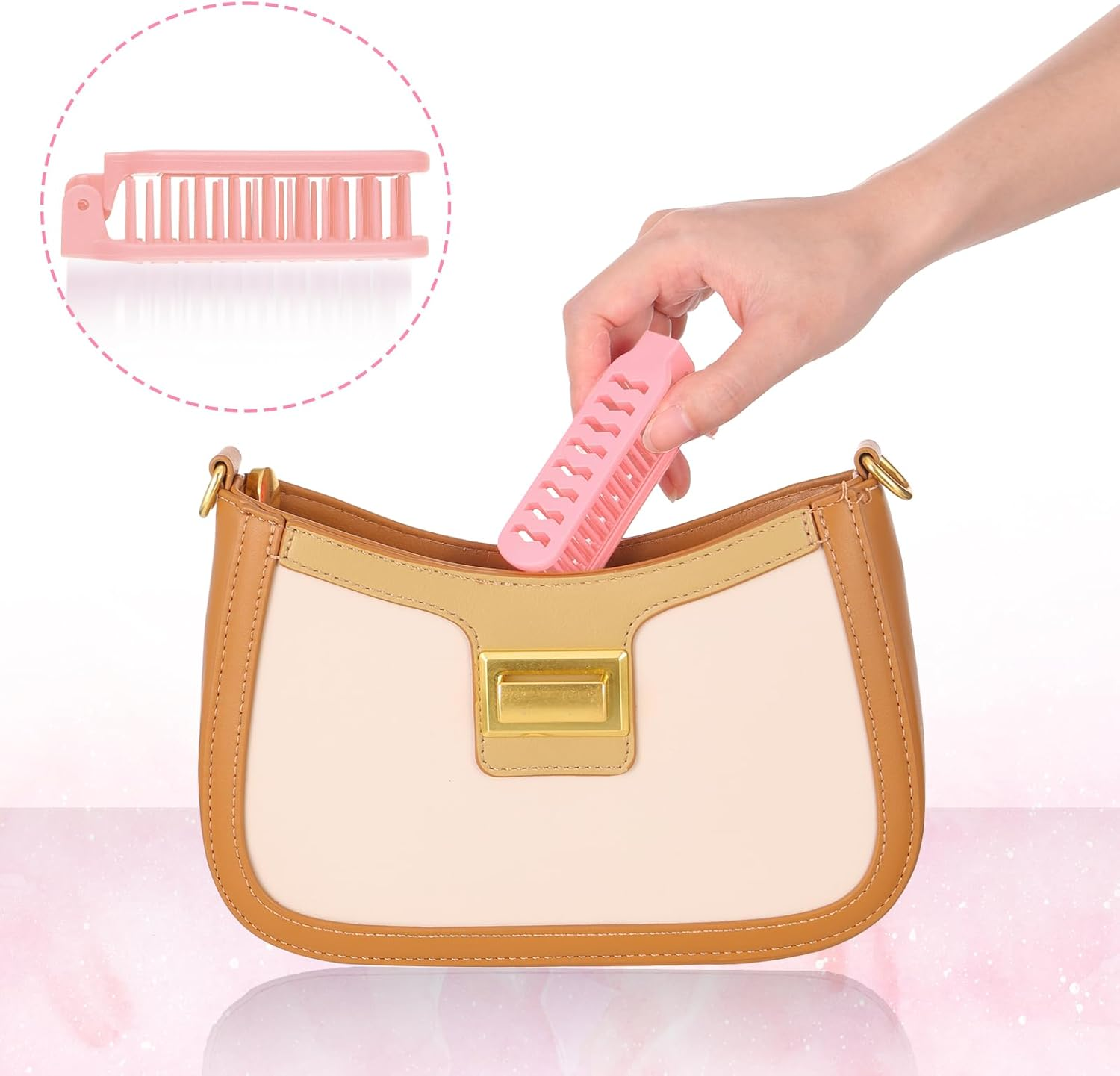 Travel Mini Folding Hairbrush with Mirror - Collapsable Pocket Size Scalp Massage Comb Compact Vent Brush - Wet Hairbrush Detangling Brush for Gym, Purse, Swimming image number 3