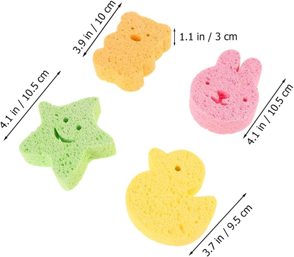 4Pcs Baby Bath Sponge Soft Baby Sponge for Bathing,Cute Animal Shapes Natural Kids Bath Sponges for Infants,Fast Drying Baby Bath Tub Sponge,Fun Baby Shower Sponge for Babies and Children