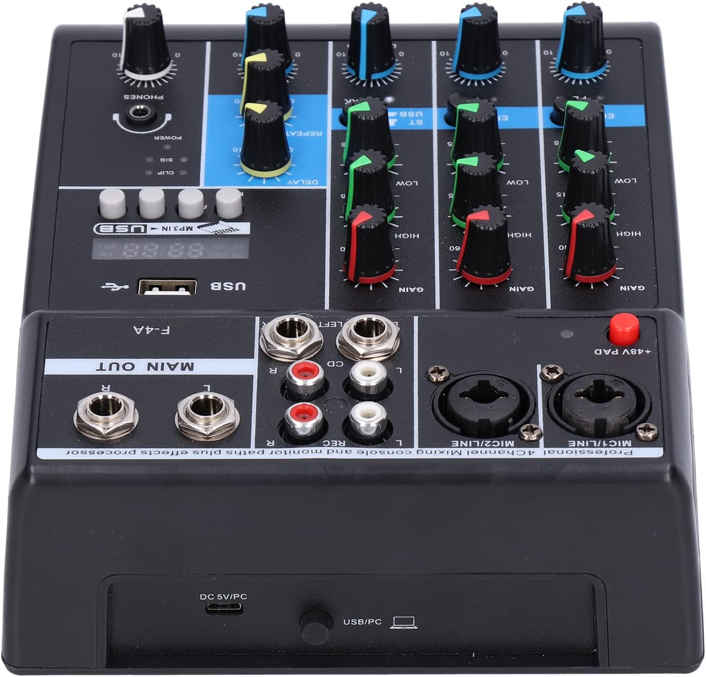 F4A Audio Live Mixer USB Interface Audio Mixer 4 Channel, Stereo DJ Sound Controller for Home Karaoke, USB Live Stage KTV, Soundcard for PC Recording image number 1