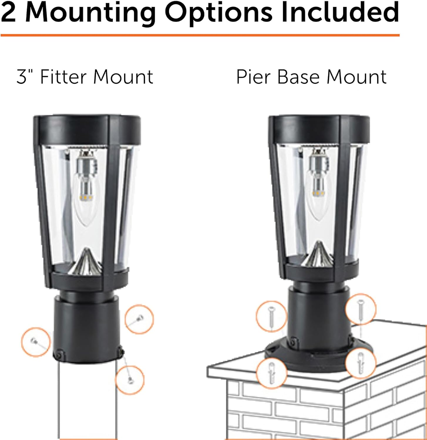 Gama Sonic Amphora Bulb Solar Post Light &ndash; Contemporary Outdoor Lamp with Pier Mount and 3-Inch Fitter for Lamp Posts, 120 Lumens, 12B50023 image number 4